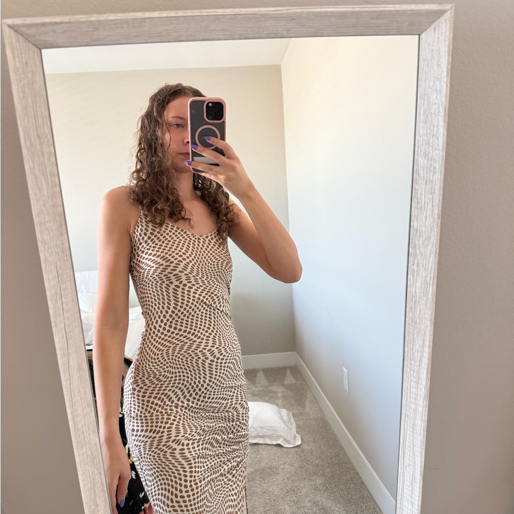 Bershka Tan Ribbed Midi Bodycon Dress Halter Neck Wedding Guest